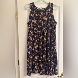 Old Navy Blue Floral Sleeveless Jersey Knit Seamed Waist Swing Dress - size XL